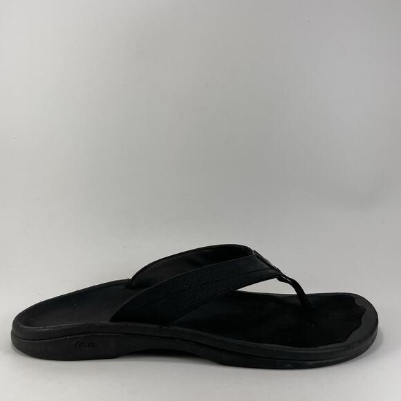 Olukai Ohana Leather Flip Flops Womens Size 8 Black Hawaiian Beach Sandals - Picture 1 of 9